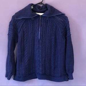 Free People Blue Oversized Knitted Cable Sweater
